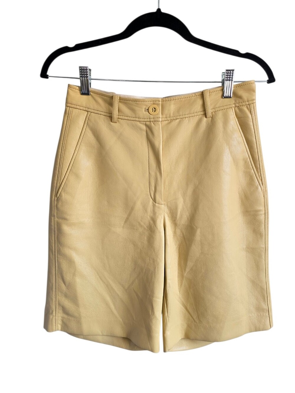 Babaton Vegan Leather Bermuda Shorts  Beige High Rise Tailored Trouser Shorts 4